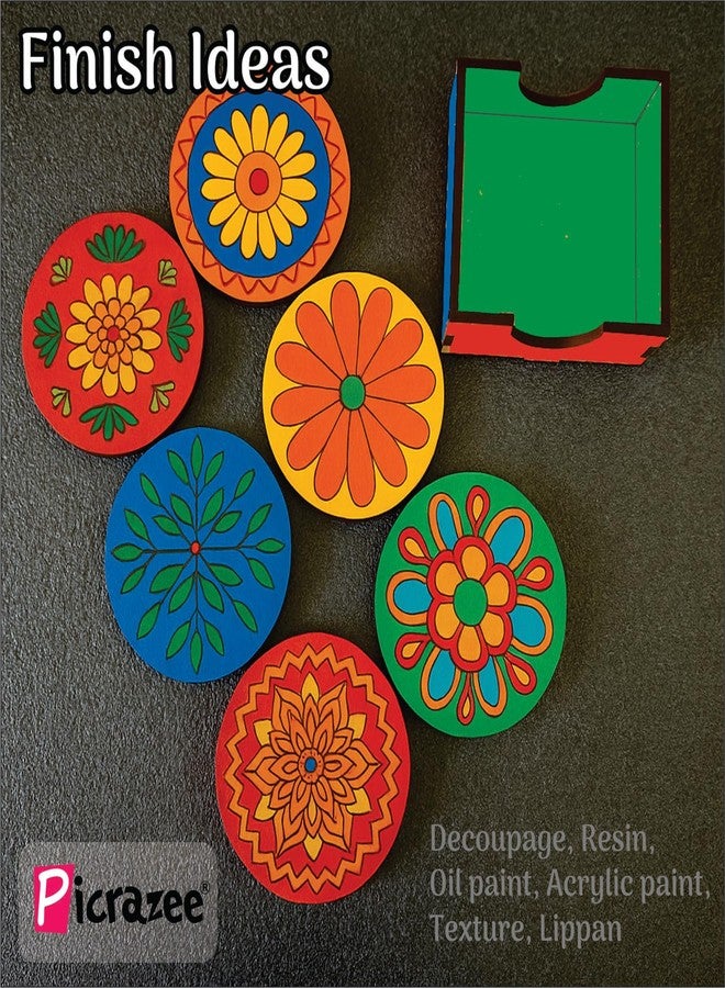 PICRAZEE DIY Art & Craft Round Coaster Kit in Pine MDF | Acrylic Colors, Brushes & Palette | Ideal for Oil & Acrylic Painting, Decoupage, Lippan, Texture Art, Resin & Kids DIY Projects (M5) - Image 3